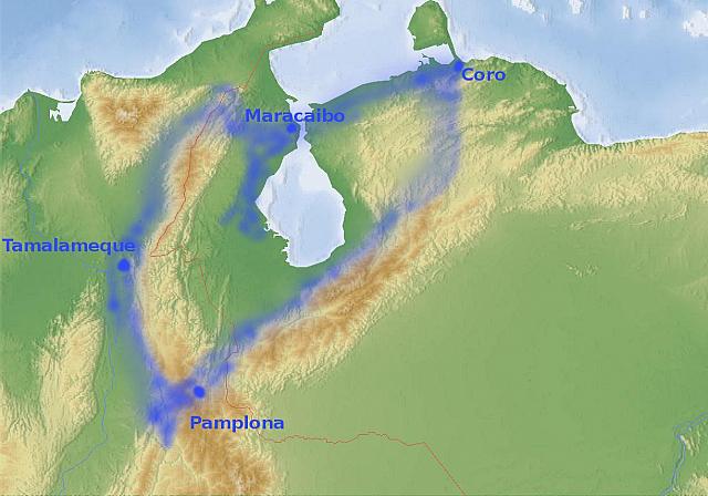 Areas recorridas por Alfinger  (supuestas)
